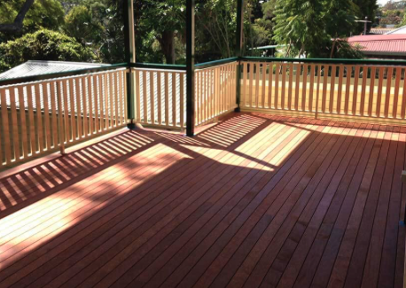 Hardwood deck with timber railing in East Nashville