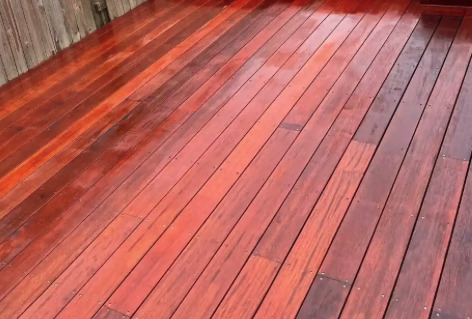 Refinished red mahogany deck boards in Green Hills